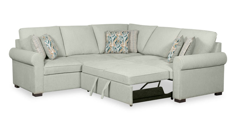 Scott Living Haven 3-Piece Chenille Fabric Sleeper Sectional - Seafoam Blue