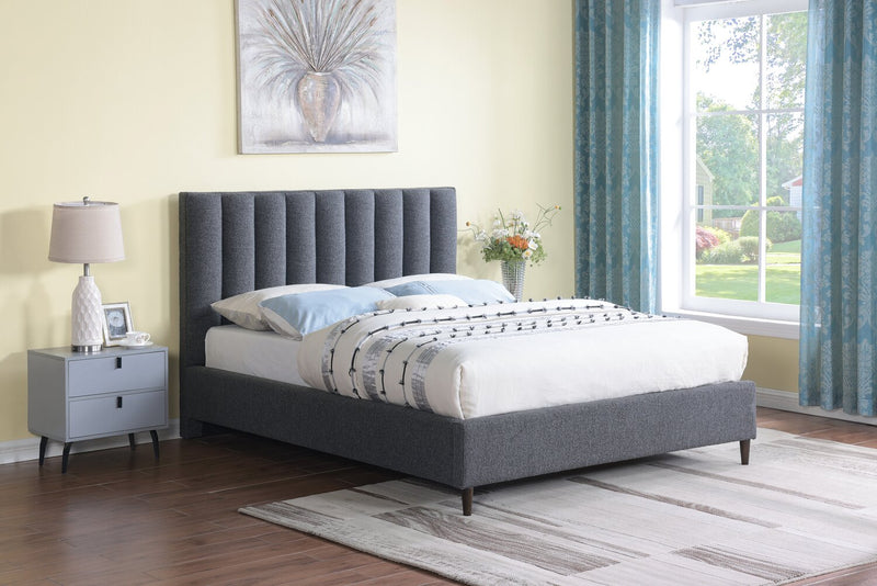 Kort & Co. Rain Upholstered Platform Bed in Charcoal Fabric, Tufted - Queen Size