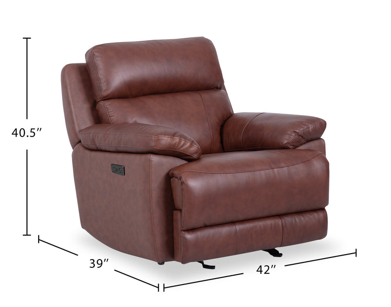 Sorrento 42\" Genuine Leather Power Reclining Chair with USB Port - Madrid Brick Brown