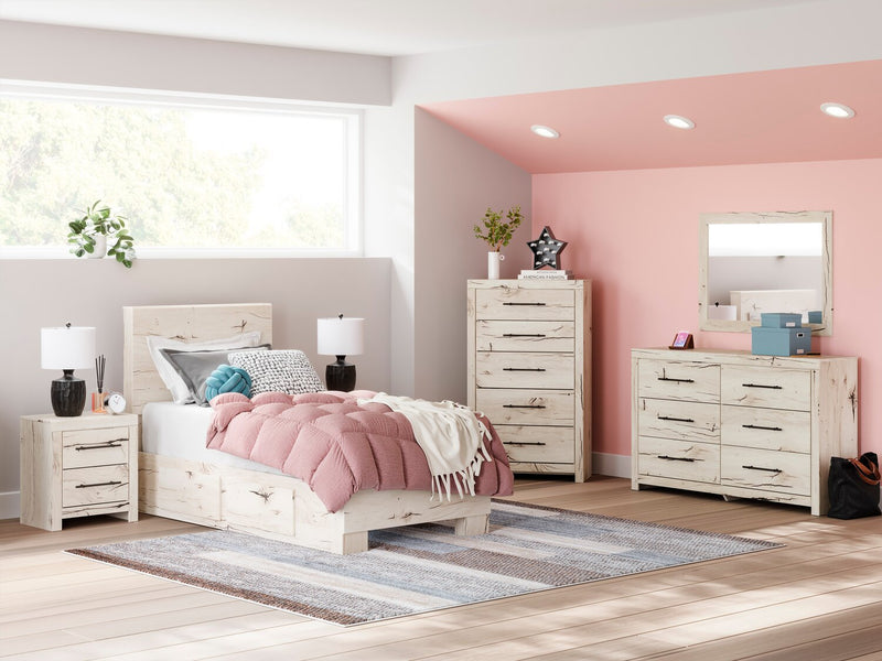 Derekson Storage Bed with 2 Built-In Side Drawers for Kids, Rustic White - Twin Size