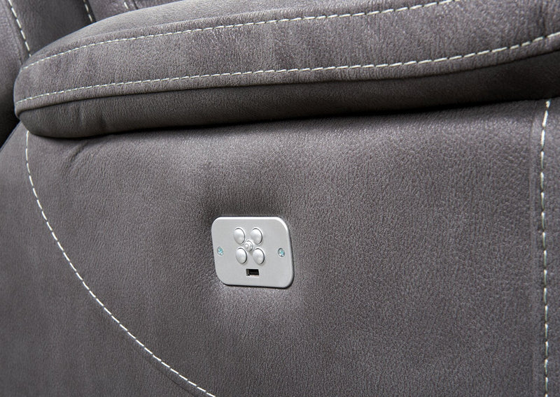 Floy 116.5\" Faux Suede Power Reclining Sofa with Power Headrests and USB Ports - Grey