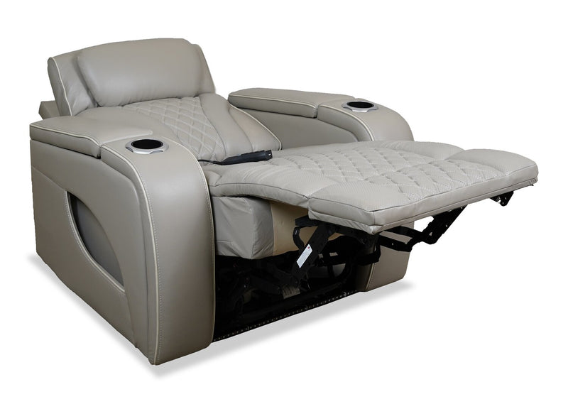 Elite 38\" Genuine Leather Massage Power Reclining Chair with Immersive Audio and Power Headrest - Putty