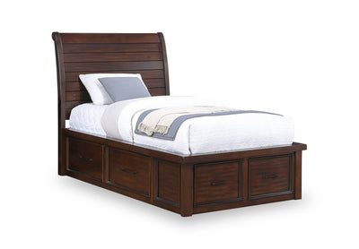 Sonoma Platform Two-Sided Storage Bed with Headboard & Frame, Mango Brown - Twin Size | Lit plateforme Sonoma avec rangement des 2 côtés, tête de lit et cadre de lit, brun manguier - format lit simple