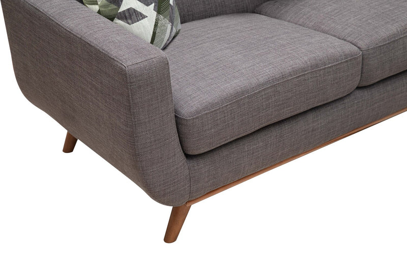 Kort & Co. Freeman 63\" Linen-Look Fabric Loveseat with Wood Legs and Tufted Back Cushions - Charcoal Grey