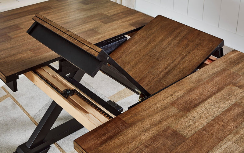 Raven Dining Table, 60-78\"W Self-Storing Butterfly Leaf Extension - Two-Tone Black & Brown