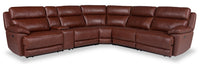 Sorrento 6-Piece Genuine Leather Power Reclining Sectional with Storage Console and USB Port - Madrid Brick Brown 