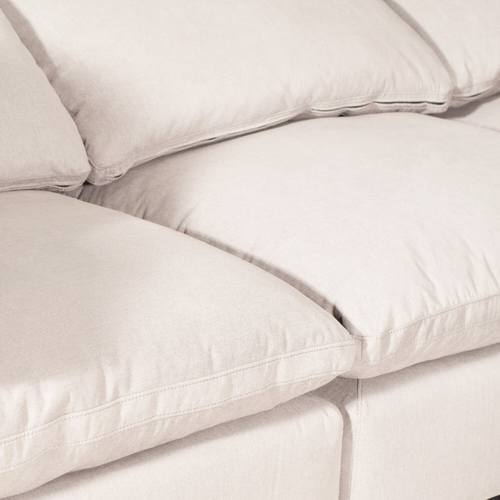 Eclipse Modular 5-Piece Linen-Look Fabric Sectional with Ottoman and Reversible Feather Down Cushions - Linen White
