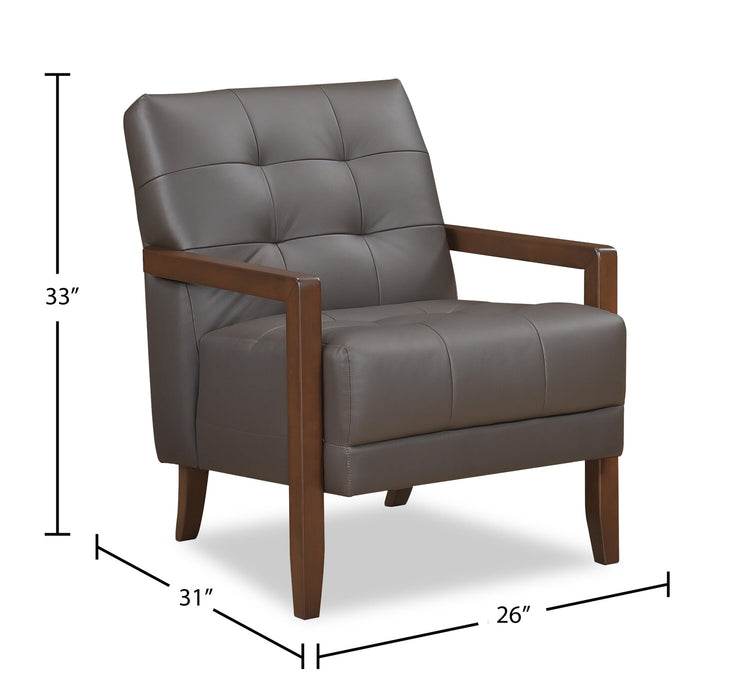Enzo 26\" Genuine Leather Accent Chair with Biscuit Tufting, Track Arms and Wood Legs - Dark Brown