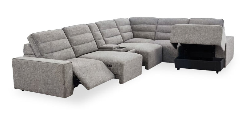 Shaquille O’Neal Home Prestige 7-Piece Right-Facing Sectional with Power Reclining and Power Sliding – Grey