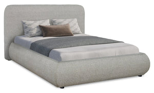 Luka Upholstered Platform Bed in Grey Polyester Fabric, Modern - Full Size