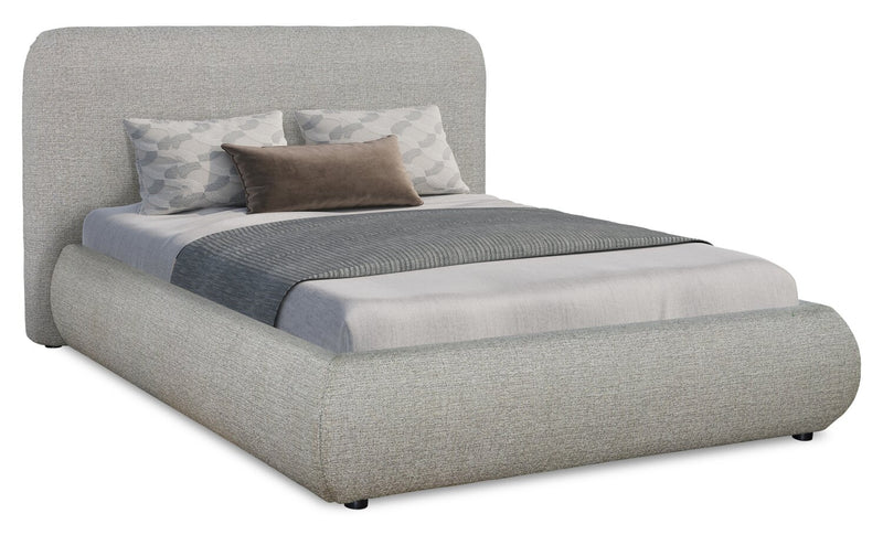 Luka Upholstered Platform Bed in Grey Polyester Fabric, Modern - Full Size