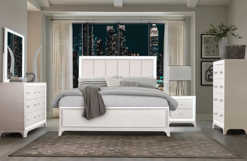 Halo Panel Bed with Headboard & Frame, LED, Glam, White - King Size