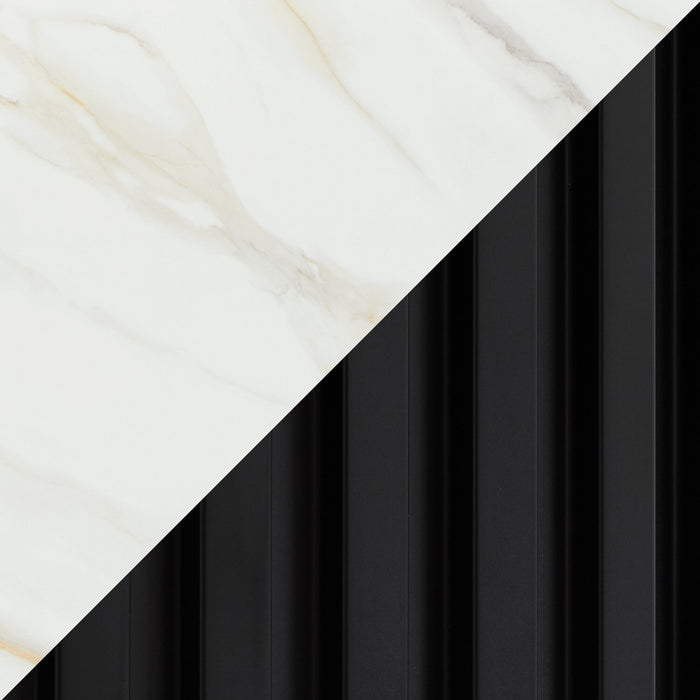 Kort & Co. Capri 20” Modern Round End Table with White Sintered Stone Top - Black and Gold