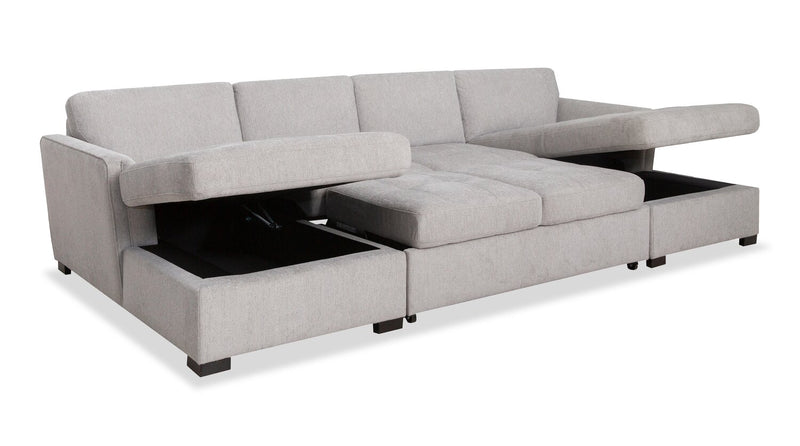 Vault 3-Piece Sectional with Sofa Bed Loveseat and Two Storage Chaises - Grey