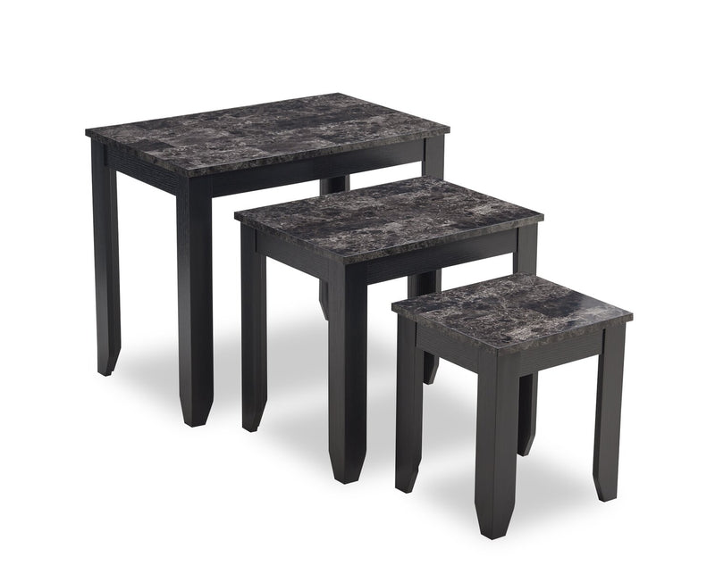 Roma  25\" 3-Piece Nesting Tables with Shelf - Black Marble Look