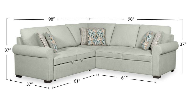 Scott Living Haven 3-Piece Chenille Fabric Sleeper Sectional - Seafoam Blue