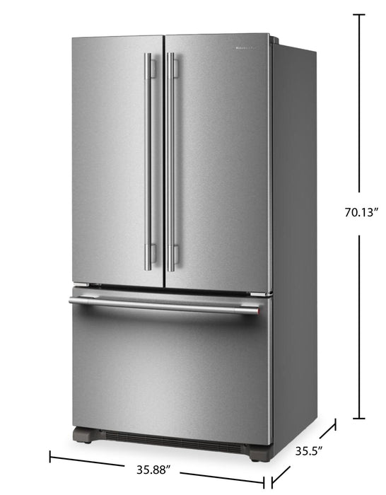 KitchenAid 36\" 25 Cu. Ft. French Door Refrigerator with Internal Water Dispenser - KRFF136SPS