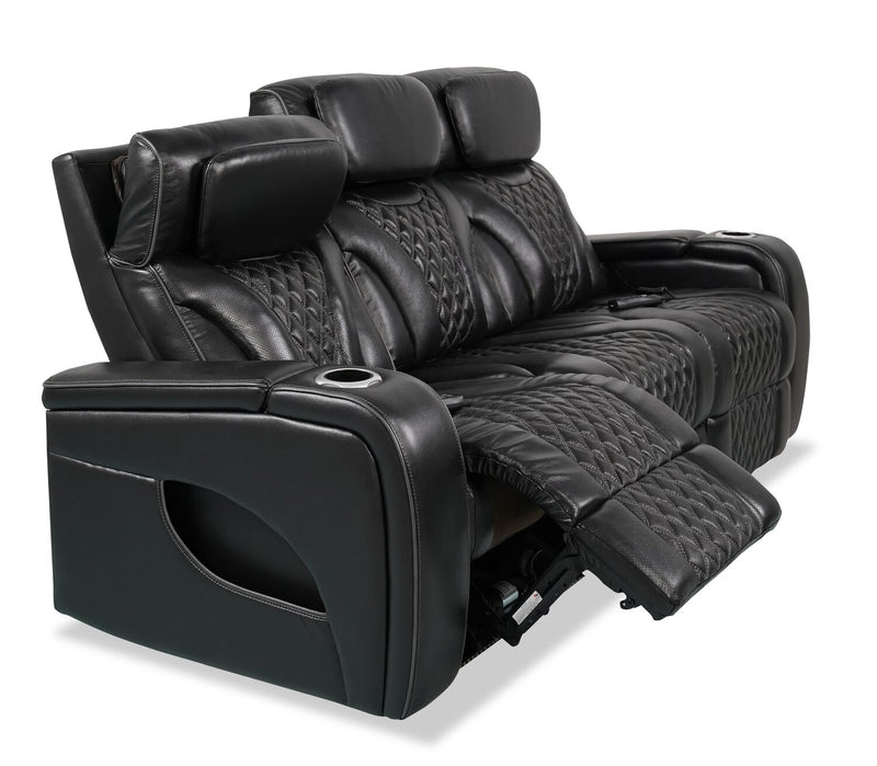 Elite 86\" Genuine Leather Massage Power Reclining Sofa with Power Headrests and Storage Arms - Black