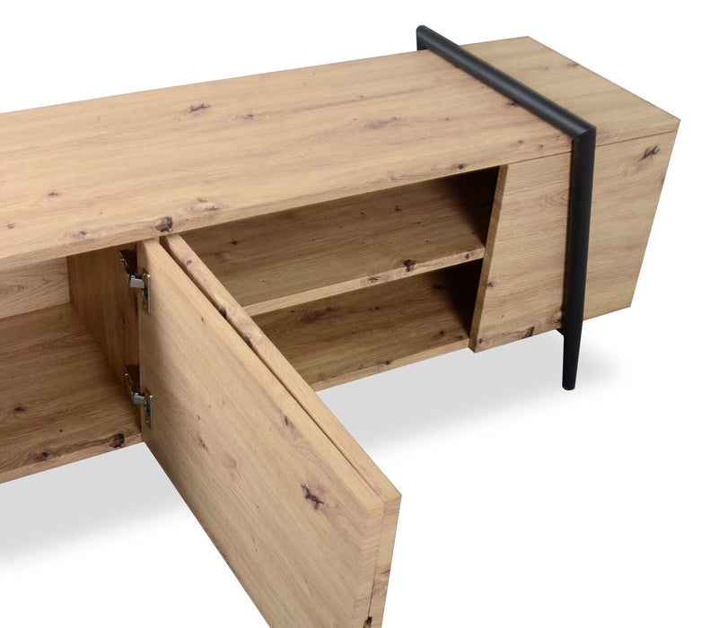 Rynar 71\" Modern TV Stand with Storage for TVs up to 80\"- Natural Wood