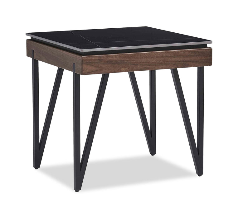Juno 22.5\" Modern End Table with Sintered Stone Top - Black