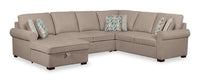 Scott Living Haven 4-Piece Left-Facing Chenille Fabric Sleeper Sectional with Storage Chaise - Taupe 