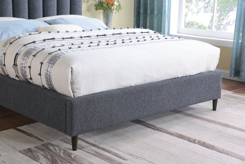 Kort & Co. Rain Upholstered Platform Bed in Charcoal Fabric, Tufted - Queen Size