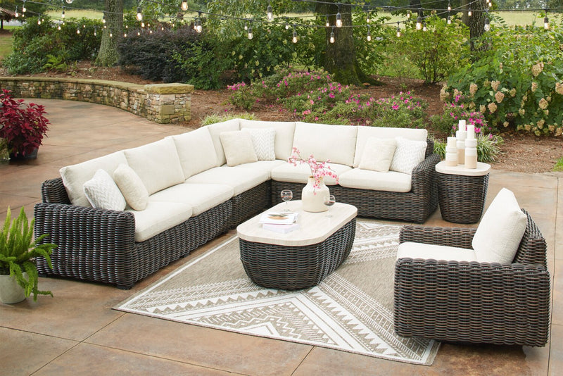 Halifax 4-Piece Outdoor Patio Set with 2 Loveseats, Armless & Corner Chairs, UV & Weather Resistant - Beige/Brown