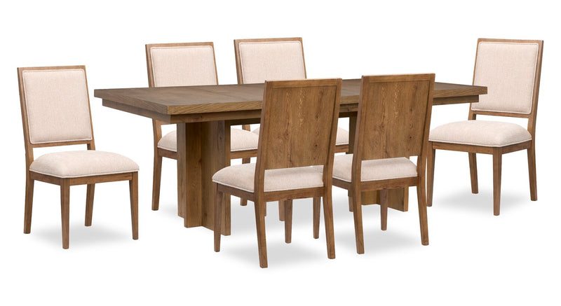 Scott Living Henri 7pc Dining Set with Table & Chairs, 66-84\"W Extension, Wood - Brown & Cream