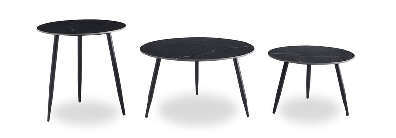 Delancey 31.5\" Modern 3-Pack Coffee + 2 End Tables - Black