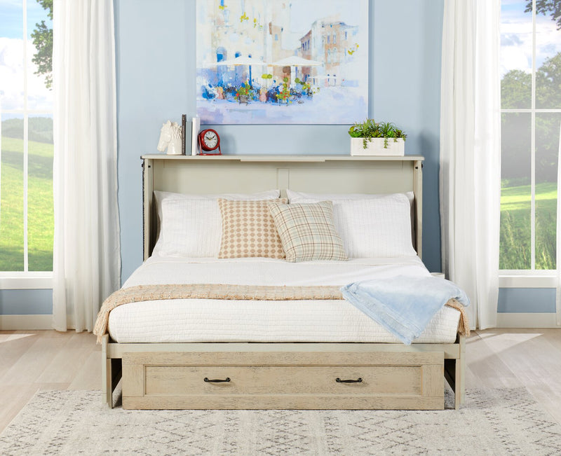Parker Cabinet Bed with Memory Foam Mattress, Brushed Driftwood - Queen Size   