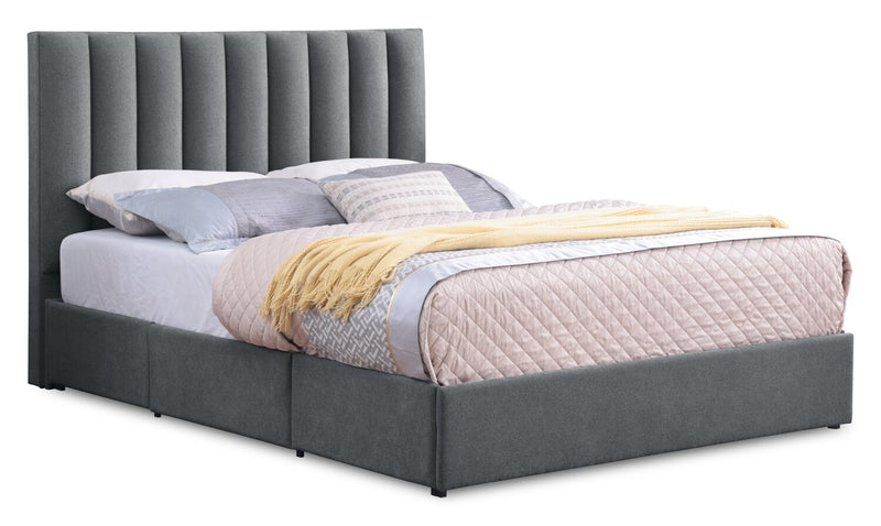 Amos Charcoal Upholstered Storage Bed Base - King