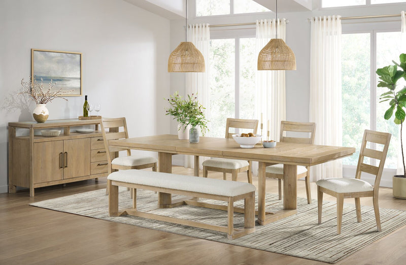 Aspen Dining Chair with Fabric Seat, Slat-Back - Natural