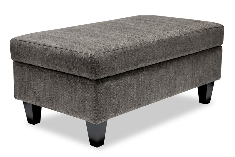 Made in Canada Nofia 44\" Chenille Fabric Storage Ottoman with Wood Legs - Charcoal Grey