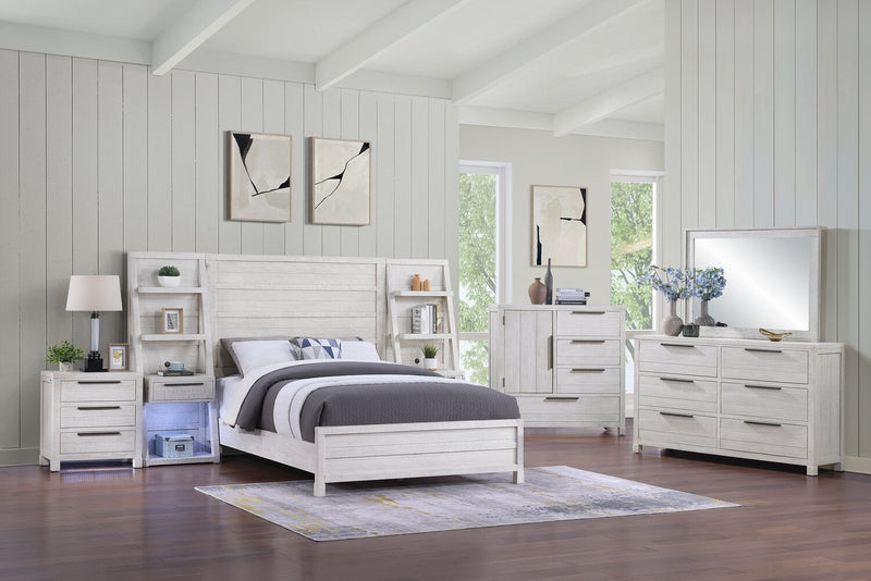 Haven Pier Bed with Headboard, Frame & 2 Piers, USB, LED, White - Queen Size