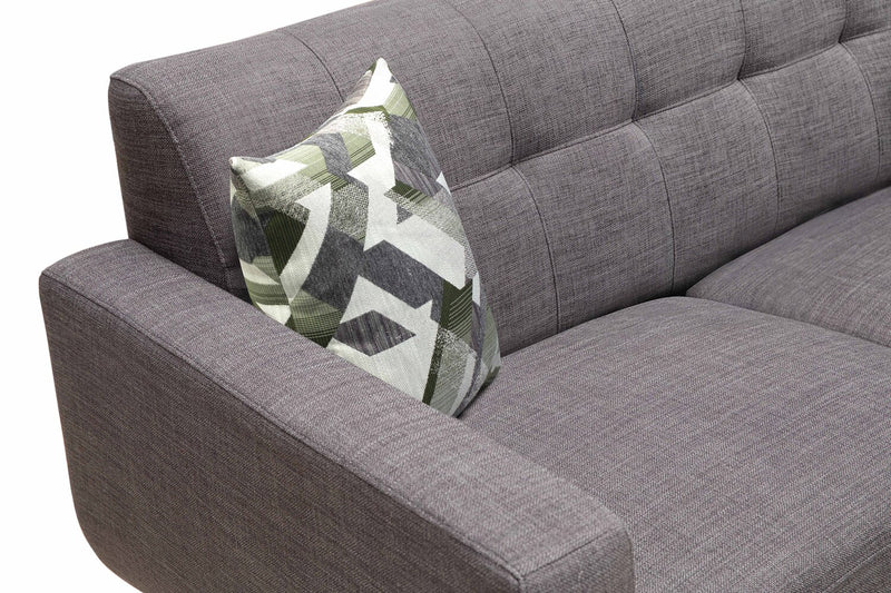 Kort & Co. Freeman 63\" Linen-Look Fabric Loveseat with Wood Legs and Tufted Back Cushions - Charcoal Grey