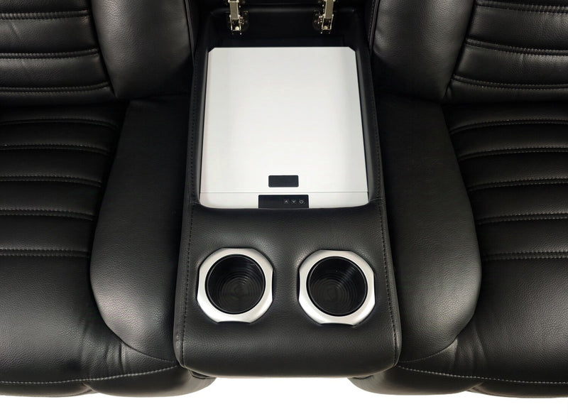 Zen 3-Piece Leather-Look Fabric Power Reclining Sectional with Massage and Two Refrigerator Consoles - Black