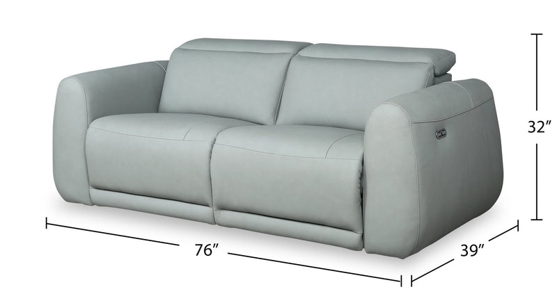 Gianna 76\" Genuine Leather Power Reclining Sofa with Power Headrests and USB Ports - Spa Blue