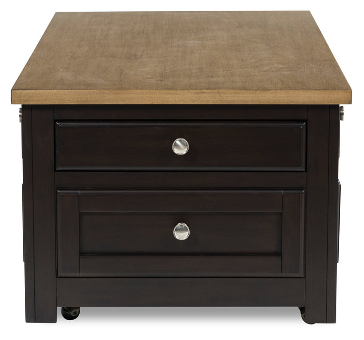 Wells 46\" Solid Wood Lift Top Coffee Table with Storage and Casters - Two Tone Brown