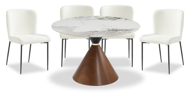 Alwin 5pc Dining Set with Table & 4 Chairs, Sintered Stone Top, Metal, 47.25\"W Round - Brown/White