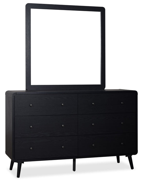 Milan Bedroom 6-Drawer Dresser, Mid-Century Modern, 59\"W x 36\"H - Black