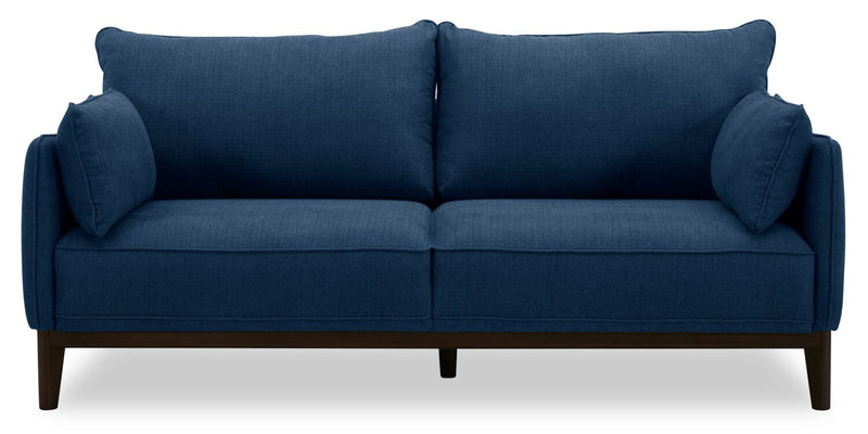 Cindy Crawford Home Gena 78.7\" Linen-Look Fabric Condo Size Sofa with Removable Back Cushions - Midnight Blue
