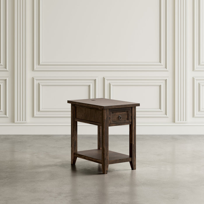 Branson 16\" Chairside Table with Storage, Shelf and USB Port - Dark Brown