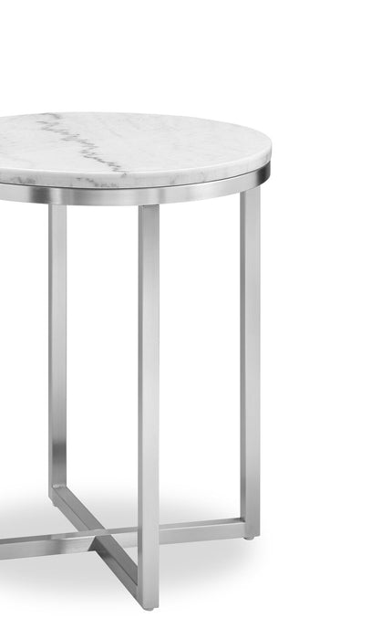 Sampson 20\" Modern Round Marble End Table - White