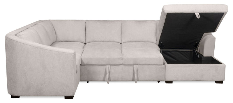 Envy 5-Piece Right-Facing Chenille Fabric Sleeper Sectional with Storage Chaise - Fog Grey