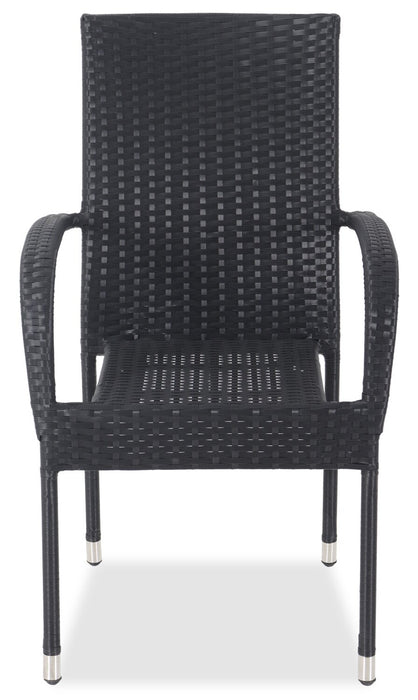 Arizona 5-Piece Outdoor Patio Set with Round Table & 4 Chairs - Hand-Woven Resin Wicker, Round Glass Table Top, UV & Weather Resistant - Black