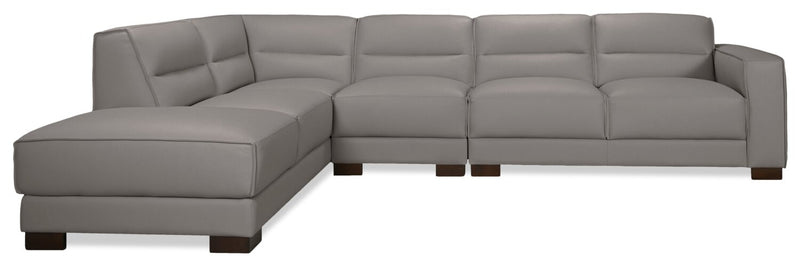 Citadel 3-Piece Left-Facing Top-Grain Genuine Leather Sectional with Wood Legs - Grey