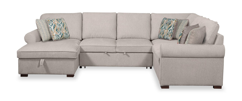 Scott Living Haven 4-Piece Left-Facing Chenille Fabric Sleeper Sectional with Storage Chaise - Grey