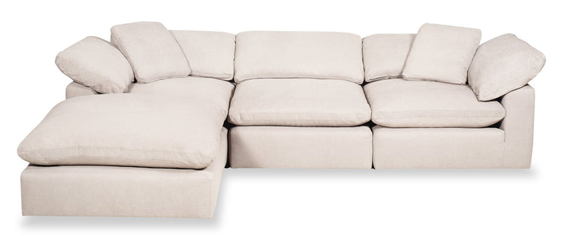 Eclipse Modular 4-Piece Linen-Look Fabric Sectional with Ottoman and Reversible Feather Down Cushions - Linen White