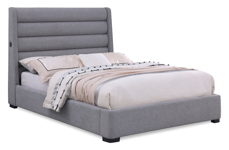 Jade Upholstered Platform Bed with USB Ports in Grey Fabric - King Size