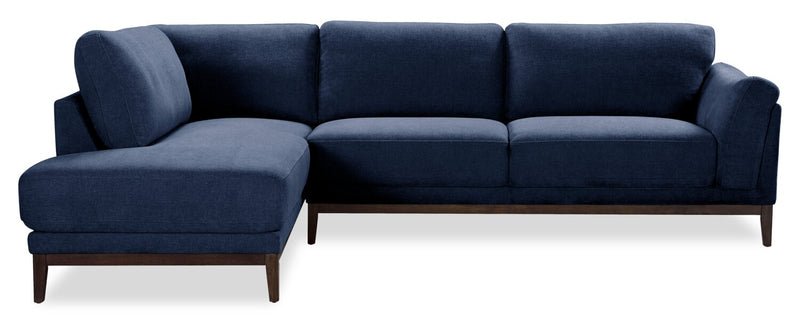 Horizon 2-Piece Left-Facing Fabric Sectional with Wood Base and Legs - Navy